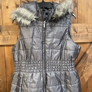 Puffer vest with faux fur hood (New Directions)